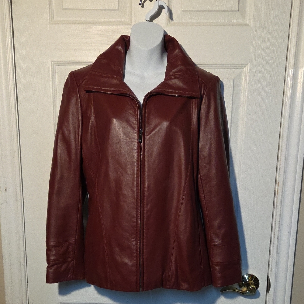 Pelle Studio Women's Burgundy Leather Zip Jacket 1X Fits Like XL
